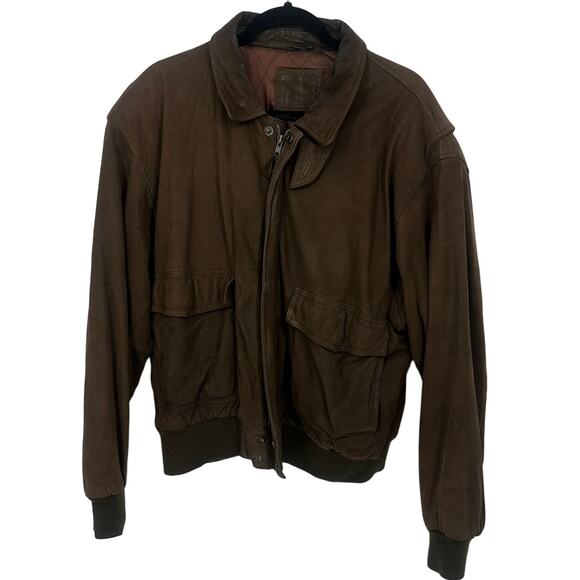 Vintage Gap leather bomber jacket size large brown 90's classic Y2k zip snap - Picture 1 of 11